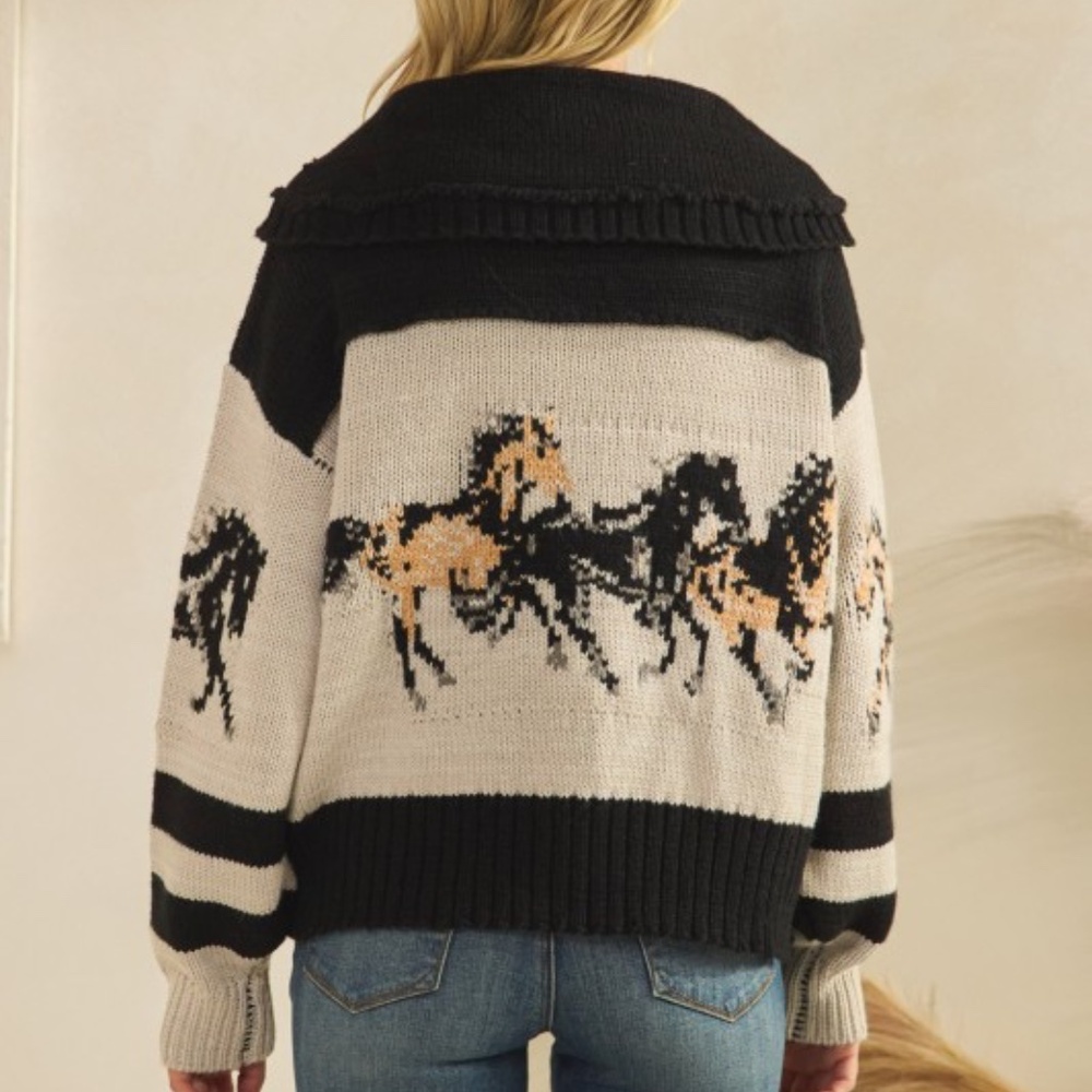 Cozy Horse Western Graphic Wide Collar Button Down Cardigan - Picture 8 of 8